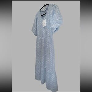 Polagram Earl Blue Swiss Dot Midi Dress NWT